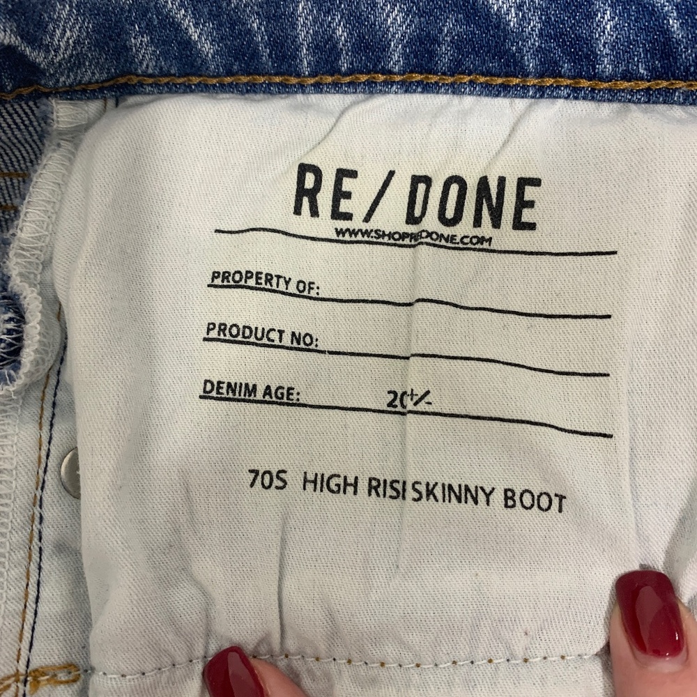 RE/DONE 70's High Rise Skinny Boot Released Hem Jeans in Opal Indigo Sz 32 - Picture 11 of 15